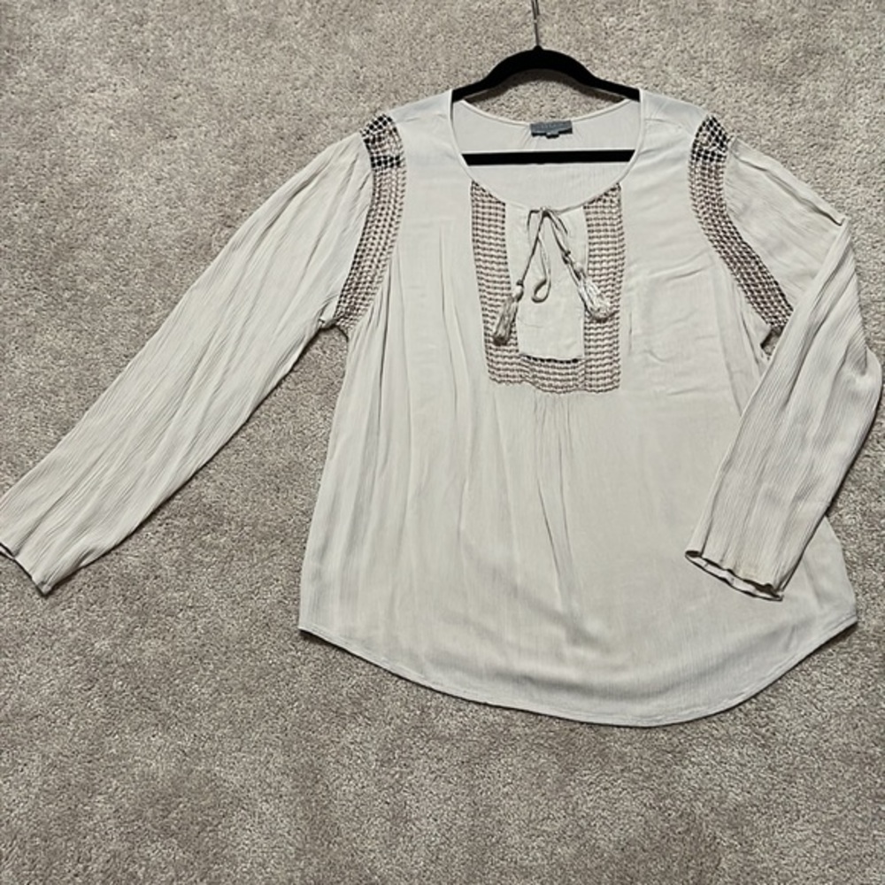 JOSEPH A. Tan long sleeve top with tassels and cutouts
